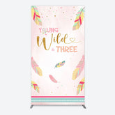 Lofaris Pink Feather Young Wild Three Birthday Rectangle Backdrop